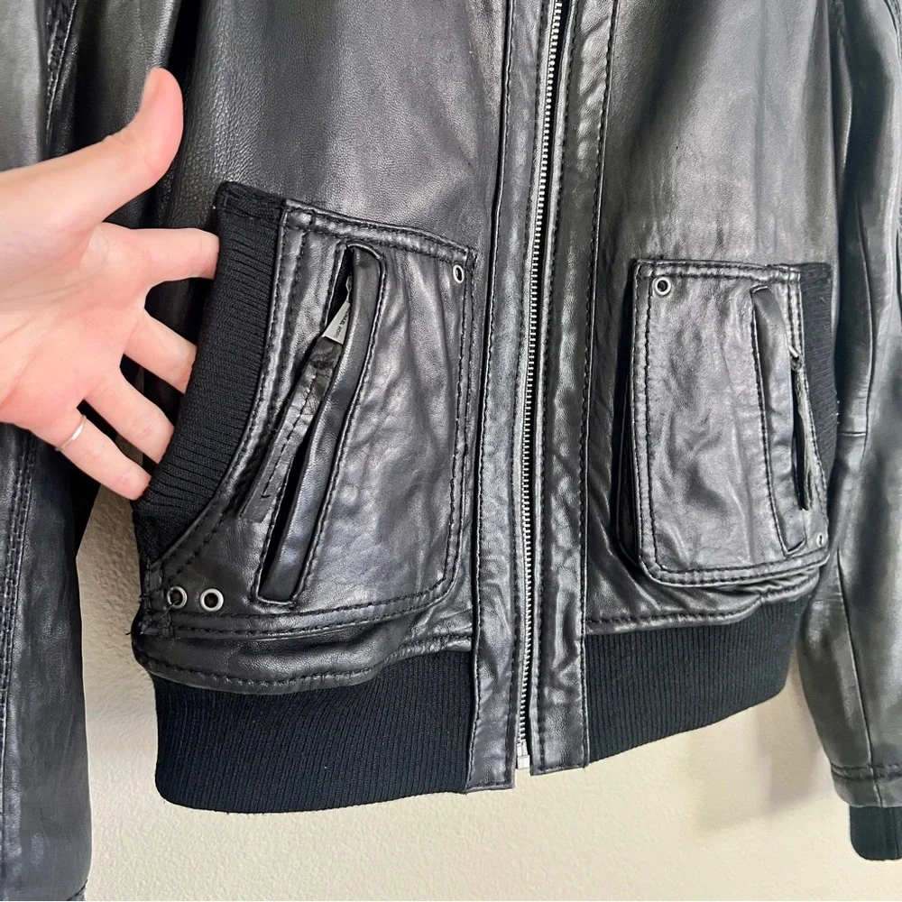 MICHAEL MICHAEL KORS Genuine Leather Knit Trim Bomber Jacket in Black